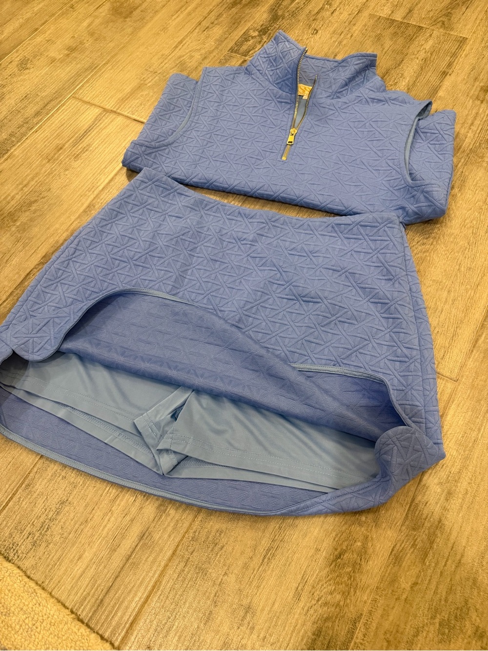 Blue Quilted Mini Skirt - Women's Stylish A-Line - Picture 3 of 5